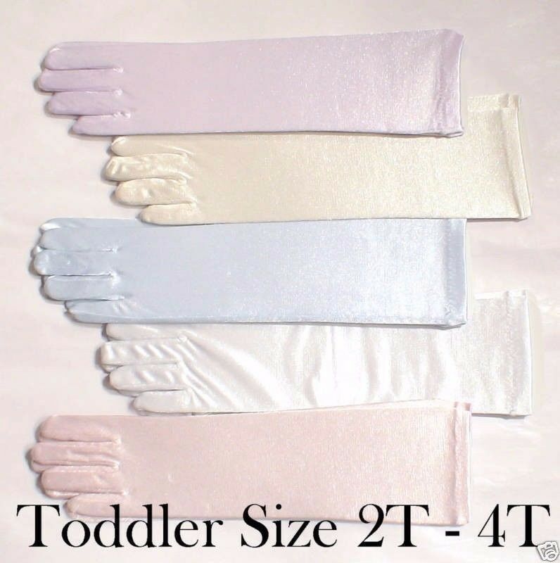 Baby Girls 18-24 Months 2t 3t 4t Toddler Satin Elbow Gloves Pageant Or Wedding