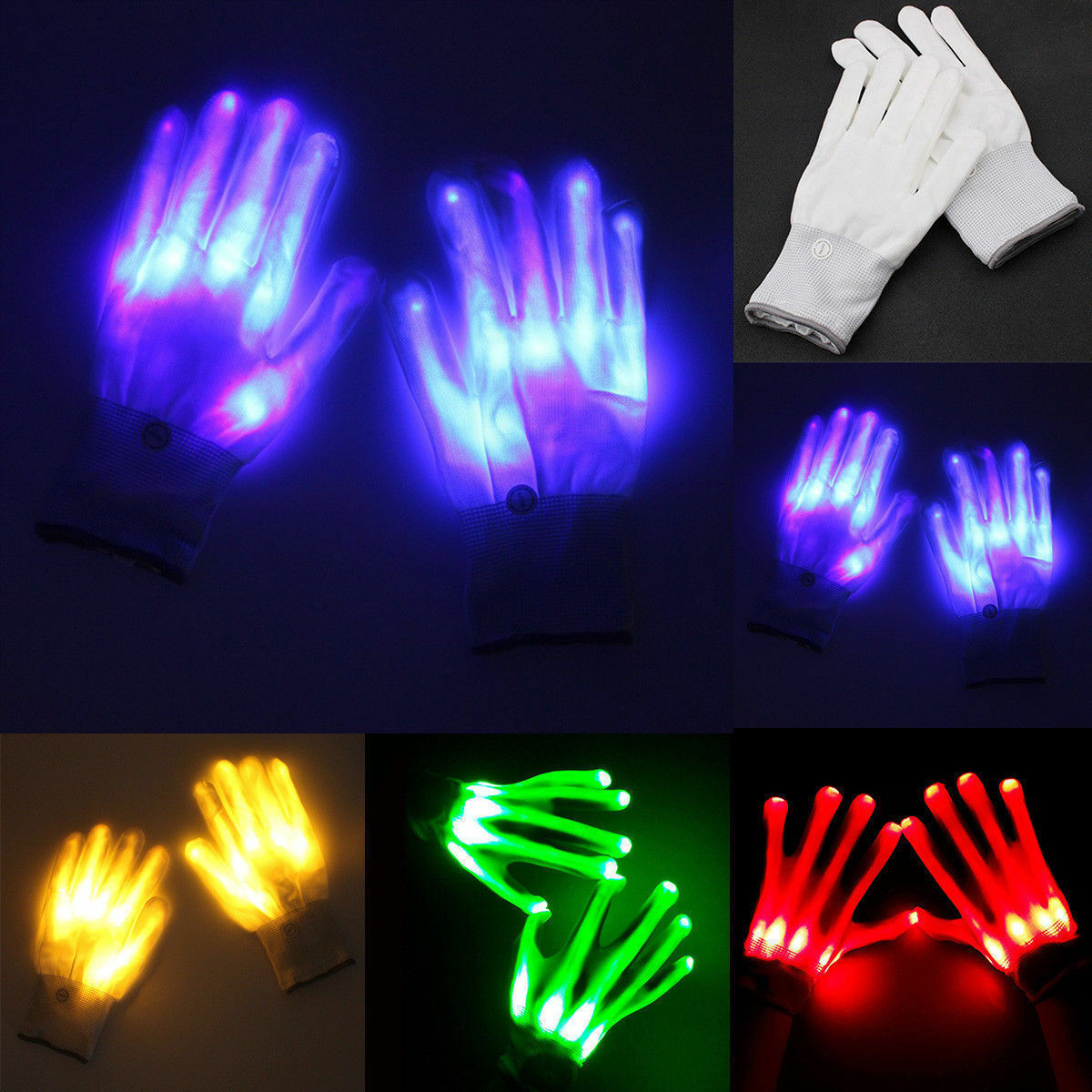 Electro Led Fingers Flashing Gloves Light Up Lighting Glow Xmas Dance Rave Party