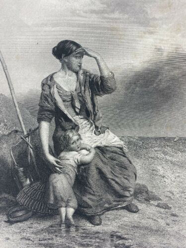 Antique The Fisherman's Wife Engraved By G.b.shaw ~ After P. F. Poole Painting