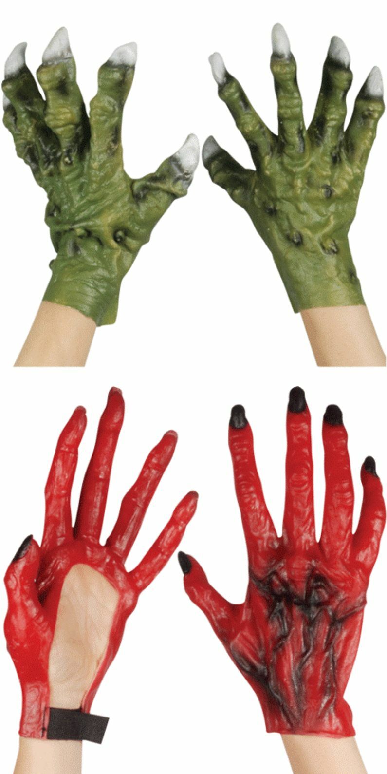 Latex Green Monster Dinosaur Dragon Zombie Red Devil Costume Hands Claws Gloves